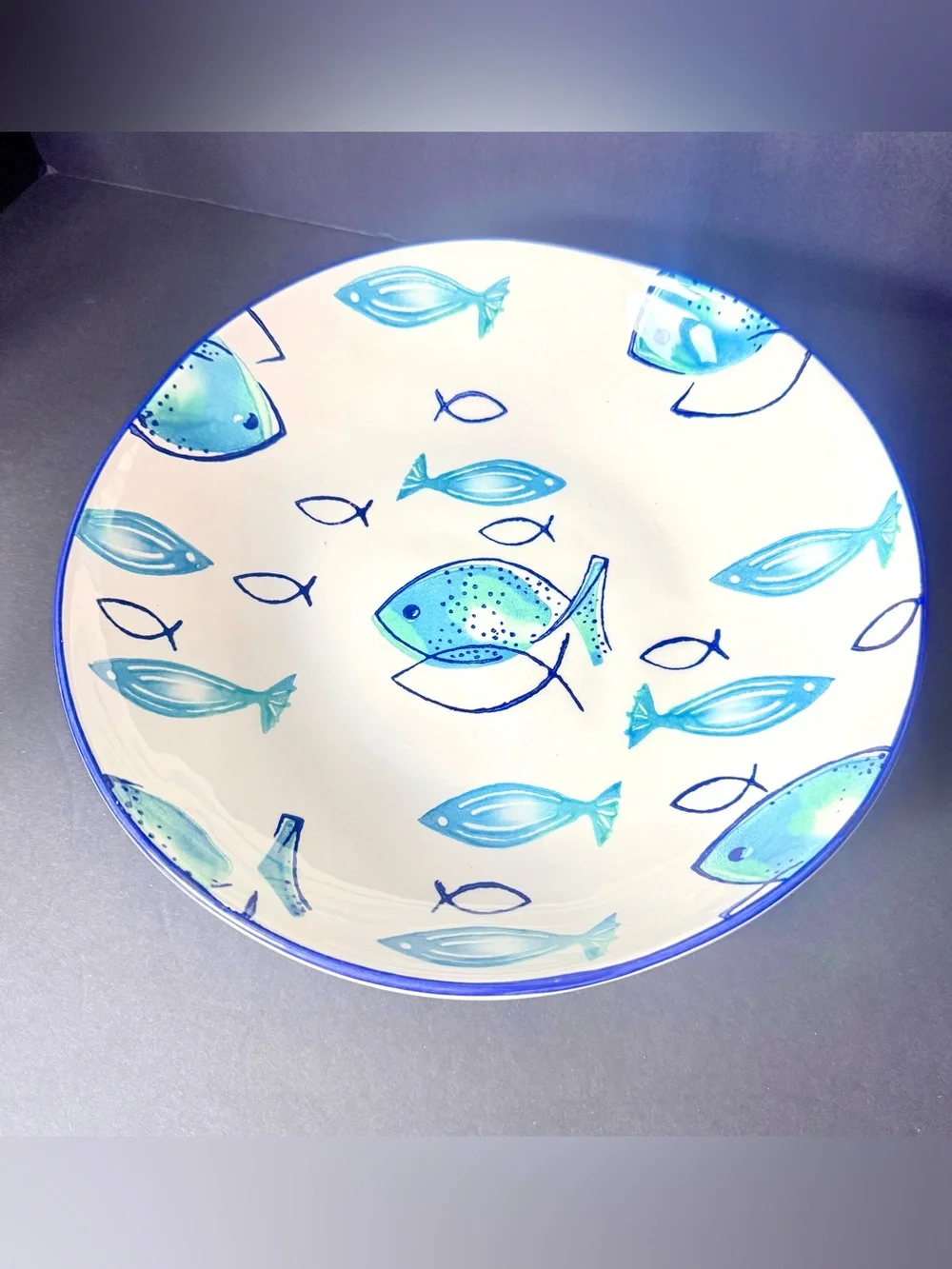Papart Ceramic Fish Nautical Serving Pasta Bowl Hand painted 11 3/4 inch Jesus